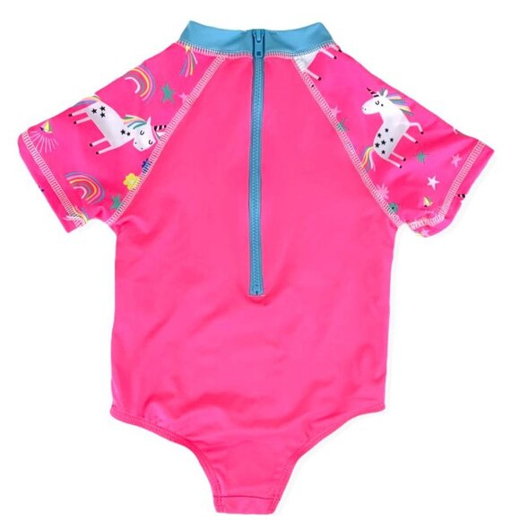 Wippette Baby Girl Swimwear Unicorn One-Piece Rashguard Swimsuit Pink - Picture 2 of 12